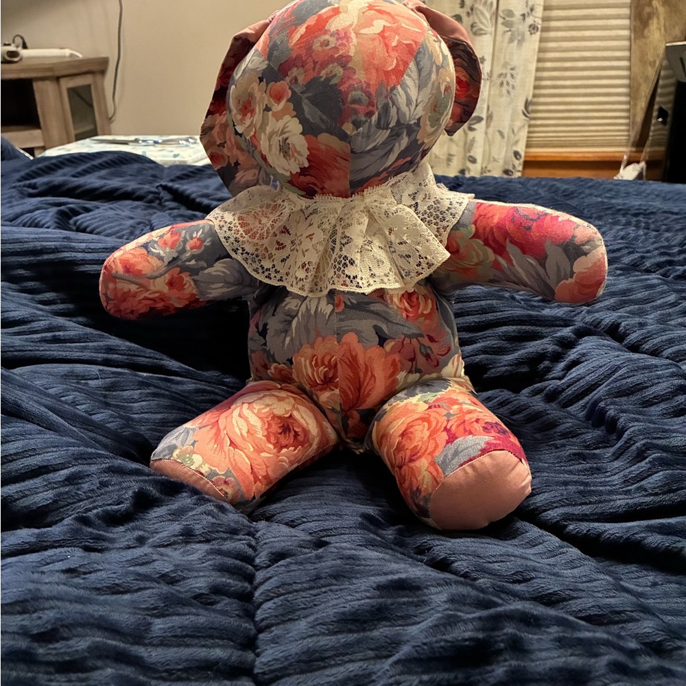 VINTAGE Handmade Allison Floral Bunny Rabbit with Lace Collar